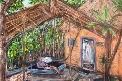 La cabane d'Ariel à Tangalle 40.64 x 50.8 cm 2025 VENDU