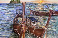Bateaux à longue queue, Sunrise Beach, Koh Lipe — 40,6 × 50,8 cm, 2026 — VENDU