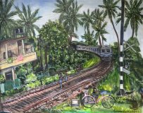 Train, Hikkaduwa — 16" × 20", 2025